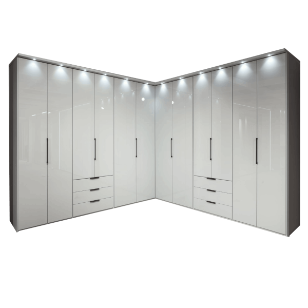 Wiemann Monaco Corner Wardrobe With Glass Front Bi-Folding Doors