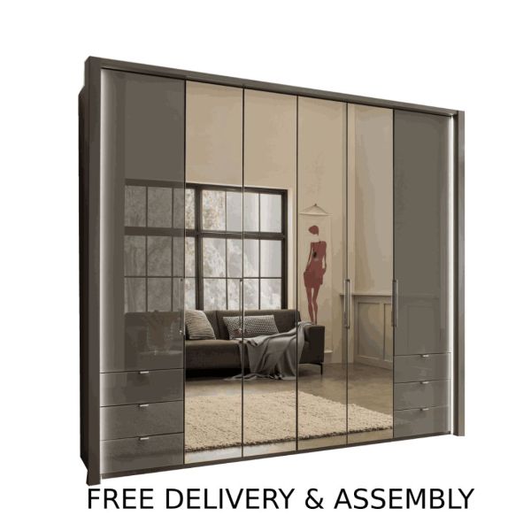 Wiemann Kansas 6 Door Combi Wardrobe With 4 Full Mirror Doors 