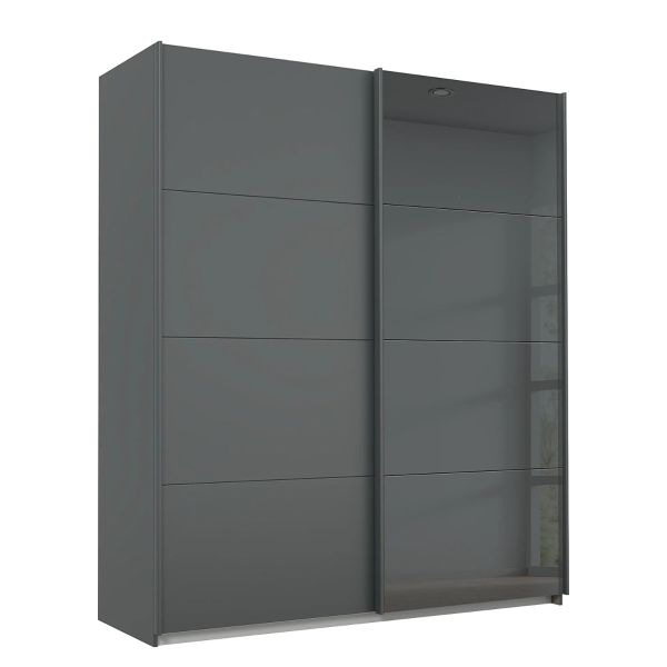 Rauch Marburg Sliding Door Wardrobe Metallic Grey Hih Gloss Black 181CM 