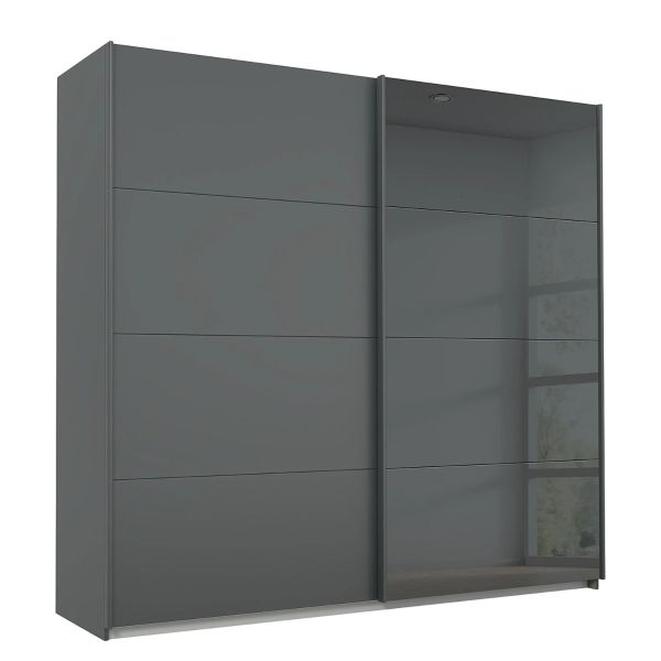 Rauch Marburg Sliding Door Wardrobe Metallic Grey Hih Gloss Black 226CM 