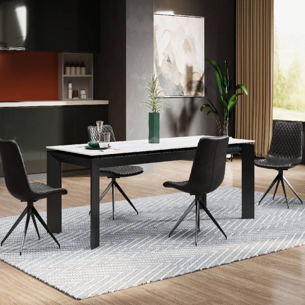 Amador Ceramic Argento Grey 160/220cm Extending Dining Table Set