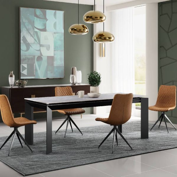 Amador Ceramic Pearla Grey 160/220cm Extending Dining Table Set
