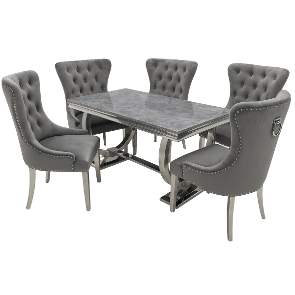 Arianna 1.5M Grey Marble Top Dining Table With 4 Megan Dining Chairs