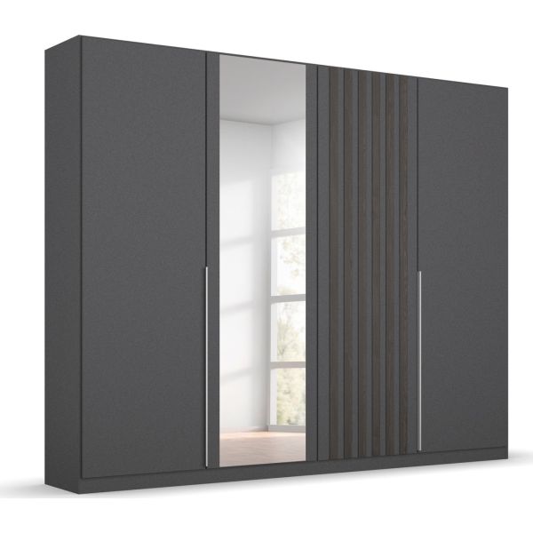 Rauch Grey Metallic /black oak and Mirror Front 4 Door Hinged Wardrobe 
