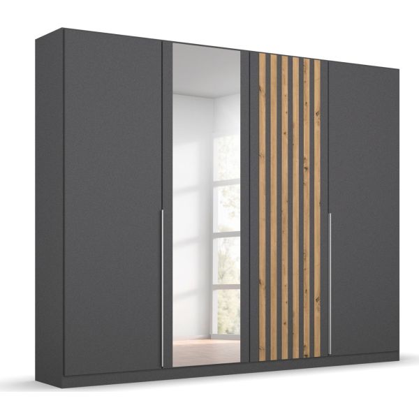 Rauch Lamella Metallic Grey Wardrobe with Metallic Grey / artisan oak and Mirror front