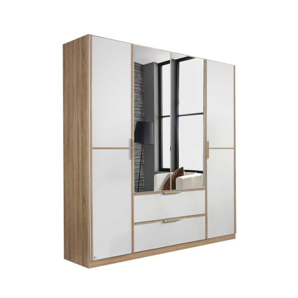Rauch Essensa White and Sonoma Oak 4 Door Hinged Combi Wardrobe With Drawers 