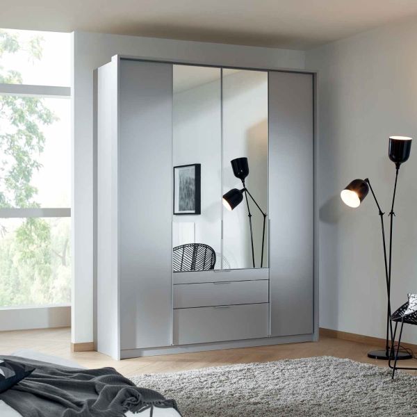Rauch Alabama 4 Door Hinged Combi Wardrobe With Mirror available in 2 Height 210 or 229CM 