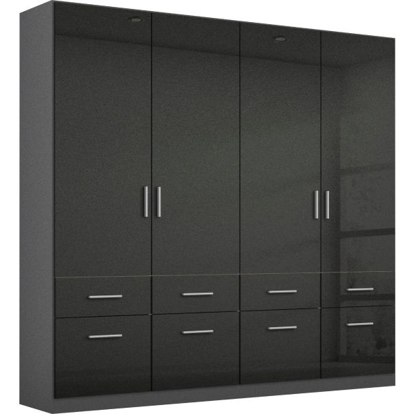 Rauch Celle High Polish Effect Grey 4 Door Hinged Combi Wardrobe
4 door celle combi wardrobe
4 Door Wardrobe with drawers 
4 door 8 drawers celle wardrobe 
Modern design wardrobe
Black 4 Door Hinged combi Wardrobe