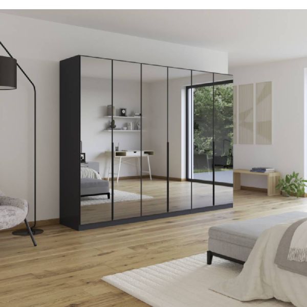 Rauch Skyla Metallic Grey 6 Hinged Door Wardrobe with Full Grey Mirror Front