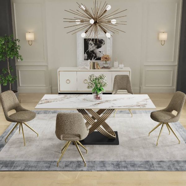 Mettio Ceramic Pierre Dawn - Fixed Gloss Dining Table Set