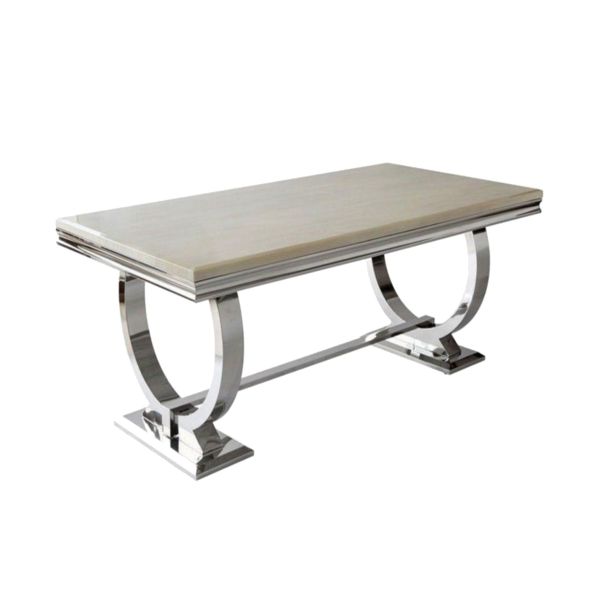 Arianna Cream Marble Top Dining Table  with chrome base