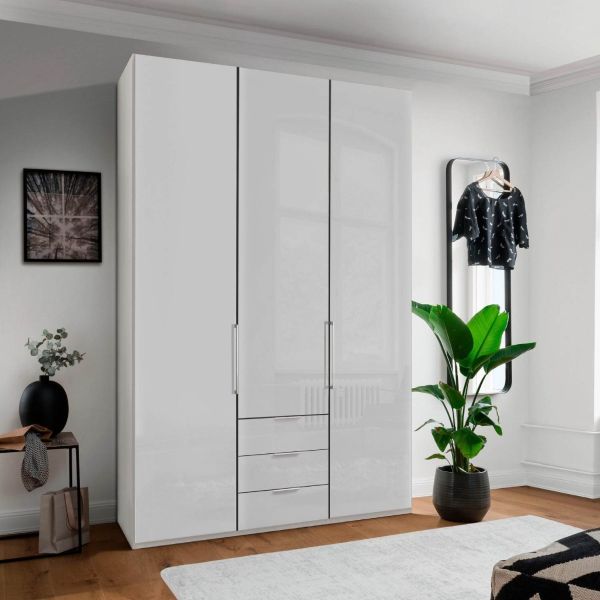 Wiemann 3 Door Combi White Glass Front Monaco Wardrobe