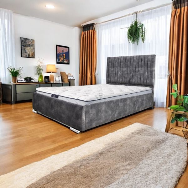 Multiline Fabric Upholstered Bed Frame