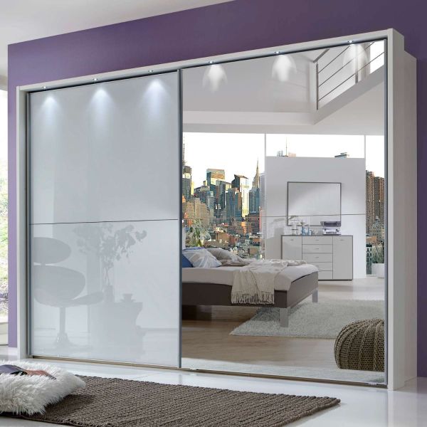 Wiemann Berlin White Glass and Mirror Front Sliding Door Wardrobe