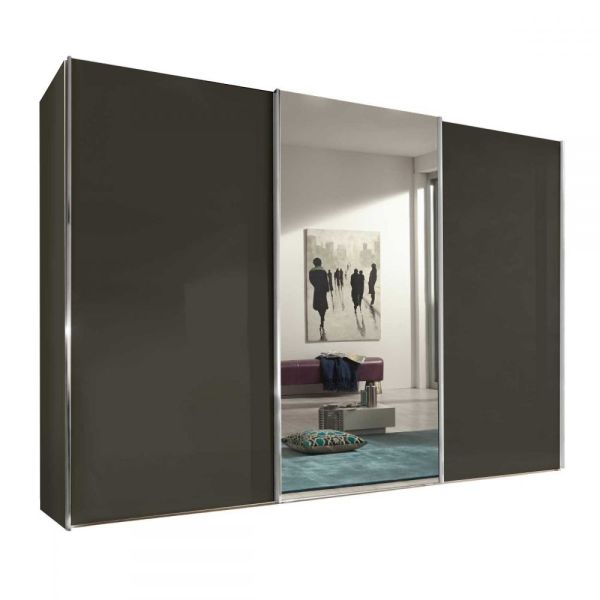 Wiemann Miami Plus Black 3 Door Sliding Wardrobe With Mirror 217cm Tall