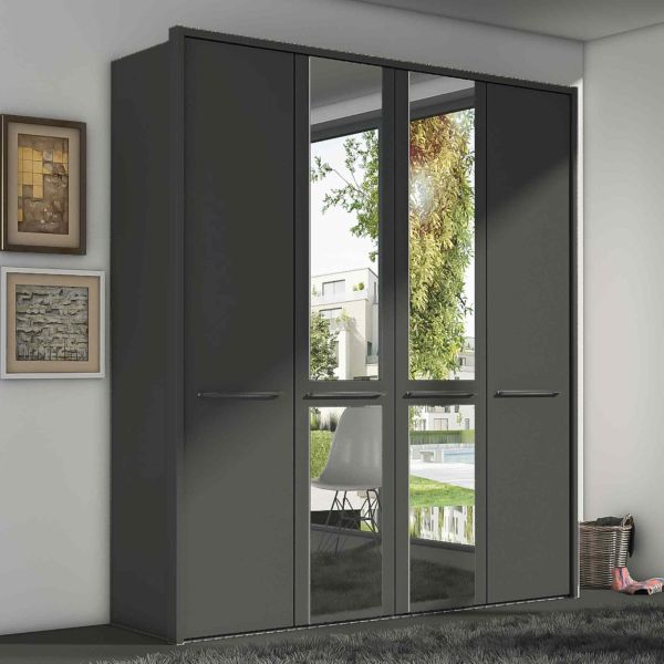 Wiemann Cairns 200cm 4 Door Hinged Wardrobe in Graphite colour with Mirror Front