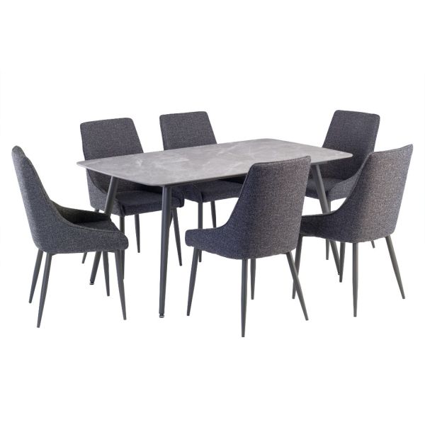 Covella Grey Sintered Stone 1.6m Dining Table With Zimini Dining Chairs