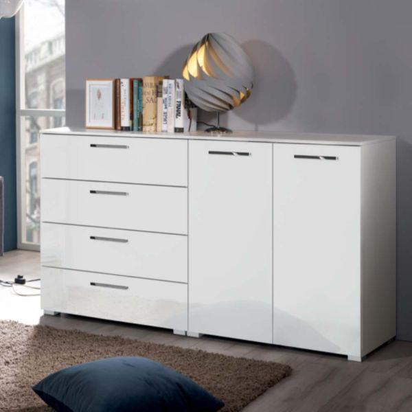 Rauch Aldono High Gloss white 2 Door 4 Drawer Combination Dresser Chest