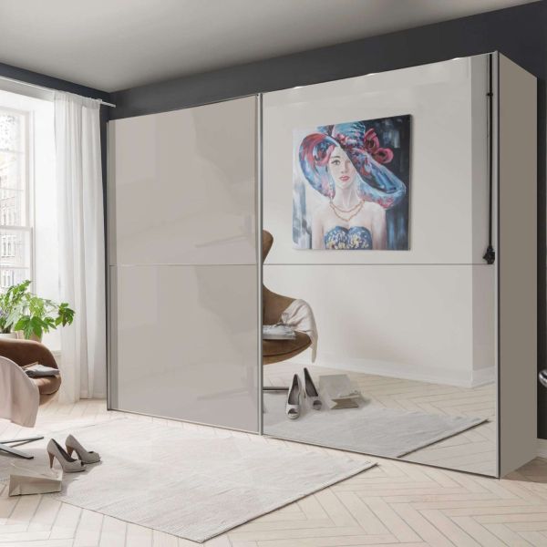 Wiemann Berlin Pebble Grey Glass & Mirro Front Sliding Door Wardrobe 200CM