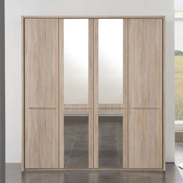 Wiemann Dakar Rustic Oak 4 Door Hinged Wardrobe with passepartout frame and mirror Width 200 height 220 cm