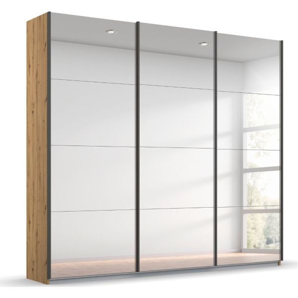 Rauch oracle 3 door sliding wardrobe with artisan oak and mirror