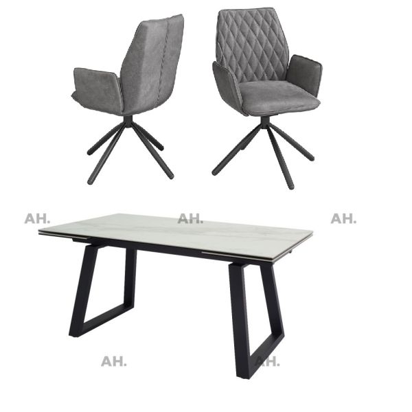 Malindi Ceramic Ext White Dining Table With Zanetti Swivel Dining Chairs