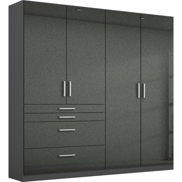 Rauch Homburg High Gloss Effect Grey 4 Door Hinged Combi Wardrobe
4 Door Hinged combi wardrobe 
Black High Gloss Wardrobe 
181cm Hinged Door Wardrobe 
4 Door Low height Wardrobe 
Wardrobe for kids rooms 
1.81M Hinged Door Wardrobe