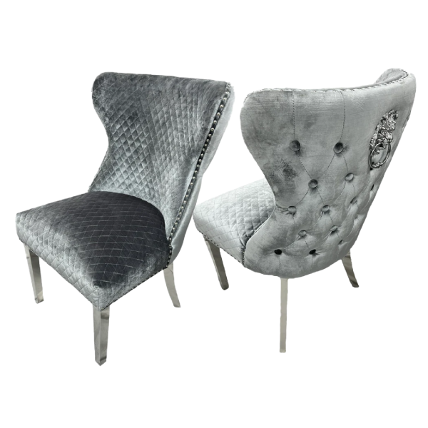 Lewis Light Grey Lion Knockerback Plush Velvet Dining Chairs
Plush Velvet Knockerback dining chairs 
French Velvet Knocker Back Dining Chairs 
Chelsea Ring Knockerback Plush Velvet Chair - Light Grey
Grey Knockerback dining chairs with chrome legs 
