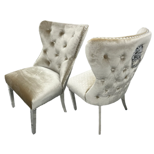 Lewis Mink Lion Knockerback Plush Velvet Dining Chairs