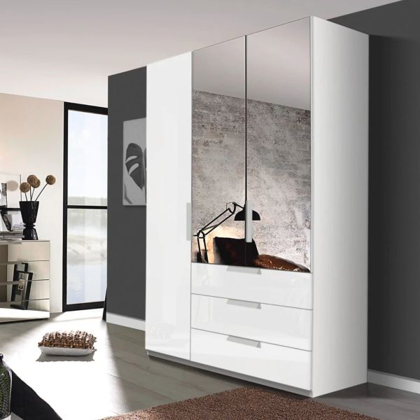 Rauch miramar 3 door hinged wardrobe with drawers and comes with mirror and white glass front