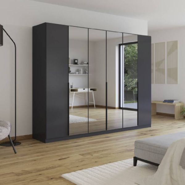 Rauch Skyla Metallic Grey 6 Hinged Door Wardrobe with Grey Mirror Front