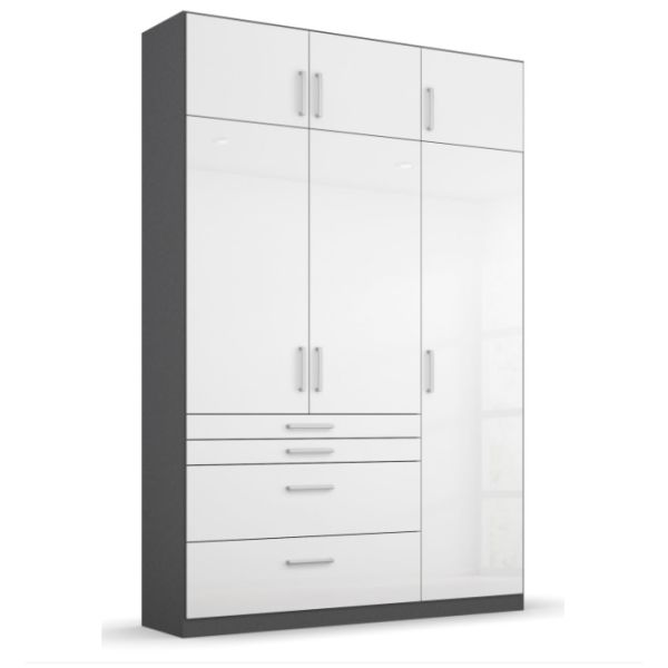 Homburg Metallic Grey High Gloss White 3 Door Combi Wardrobe
3 Door-Hinged Combi Wardrobe 
136CM Hinged Door Wardrobe 
Ceiling High Wardrobe 
Kids Wardrobe 
Wardrobe for Small Rooms
Roof High 3 Door Wardrobe