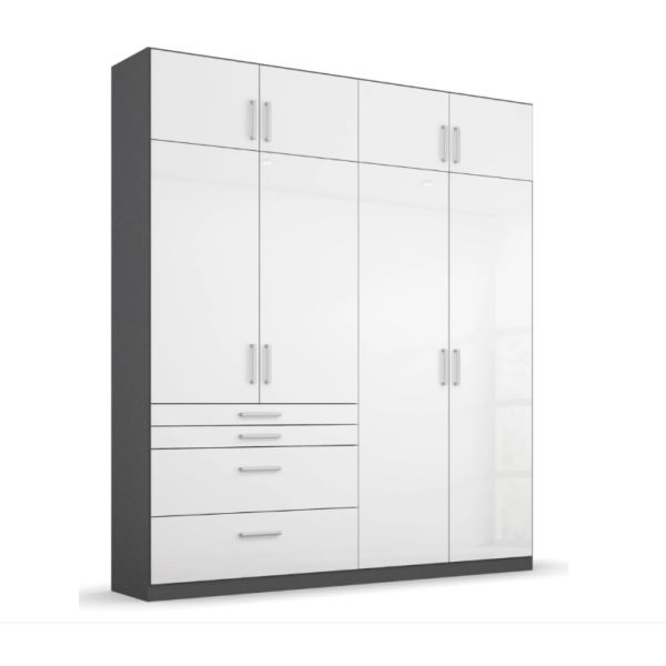 Rauch Homburg High Gloss White 4-Door Wardrobe
4 door high gloss white wardrobe
4 Door Wardrobe with drawers 
Roof Height 4 Door wardrobe 
Ceiling  Height 4 Door wardrobe 
181CM Hinged door combi wardrobe
Really high wardrobe