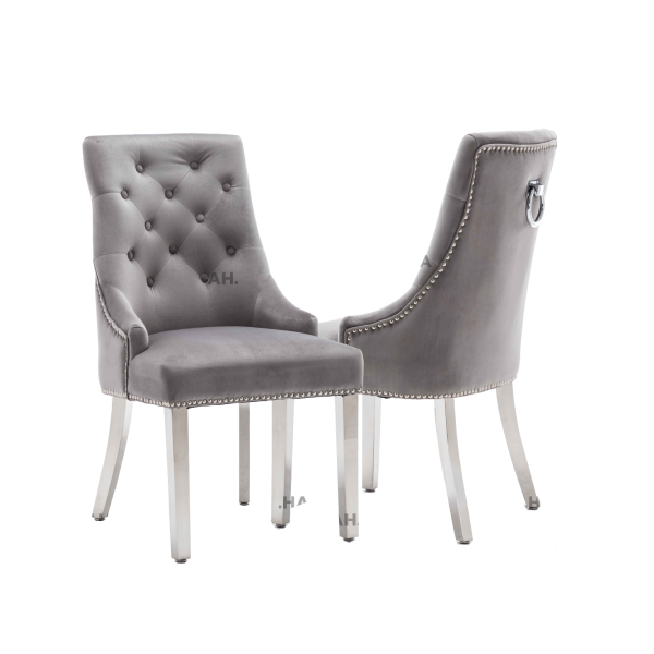 Knightsbridge Plush Velvet Light Grey Ring knockerback dining chair