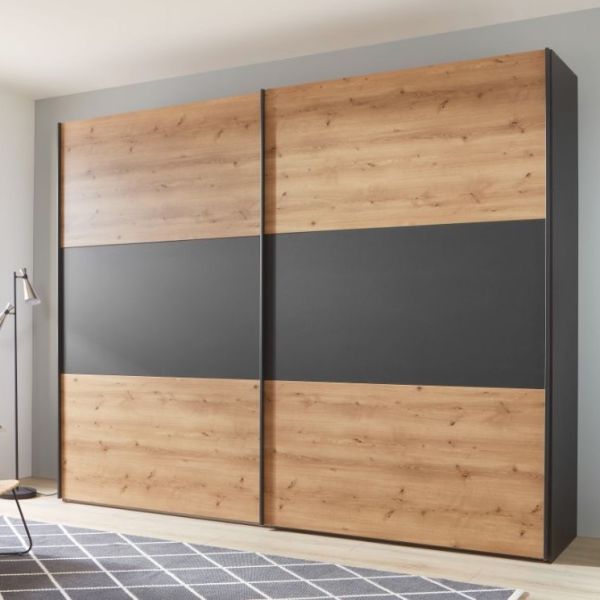 Wiemann Korfu Bianco Oak & Graphite 2 Door Sliding Wardrobe
Wiemann Korfu Sliding Door 
Black and Oak Colour Sliding Door Wardrobe
Grey and Oak Sliding Door Wardrobe 
Modern luxury sliding door wardrobe