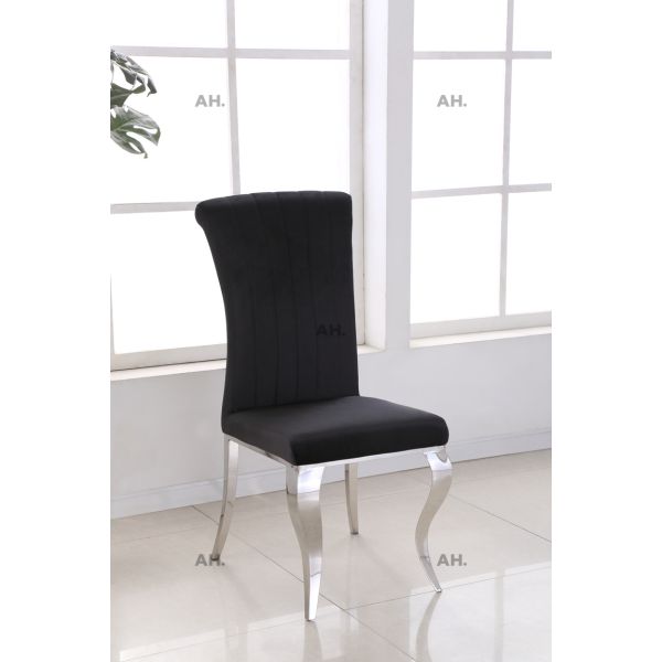 Liyana Black Dining Chairs Chrome Carved Legs