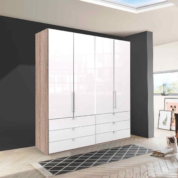 Wiemann White 4 Door combi 200CM Combi Wardrobe Bottom Drawers