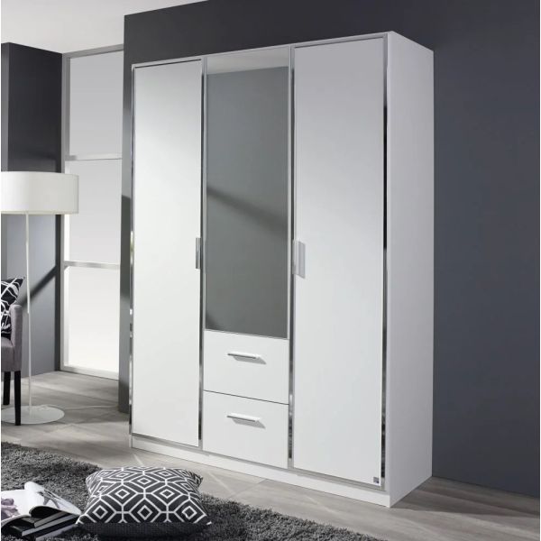 Rauch Marl 3 Door Hinged White Wardrobe with 2 bottom drawers