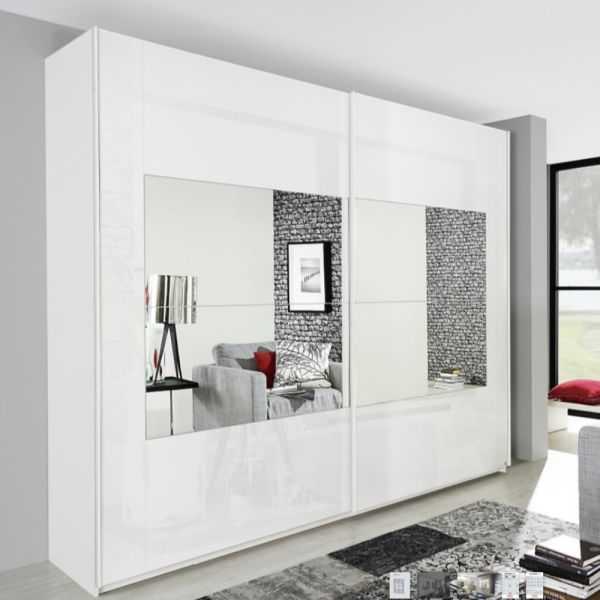 Rauch Miramar Quest Type 4 White Glass Front Sliding Door Wardrobe
White Glass and Mirror Front Sliding Door Wardrobe 
Modern Luxury Wardrobe 