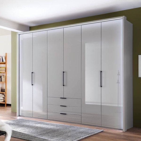 Wiemann Monaco 6 Door White Glass Combi Wardrobe