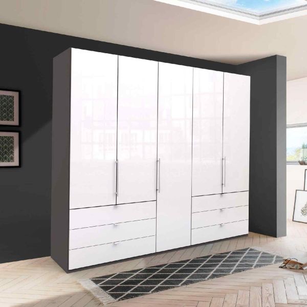 Wiemann Loft Havana with white glass 5 door combi wardrobe