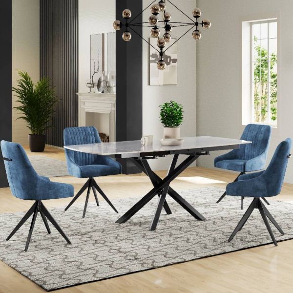 Ezra Ceramic Pearla Grey 120/180cm Extending Dining Table Set