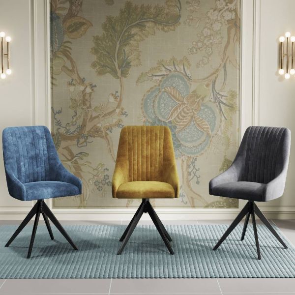 Harlan Velvet Swivel Dining Chair with Black Legs