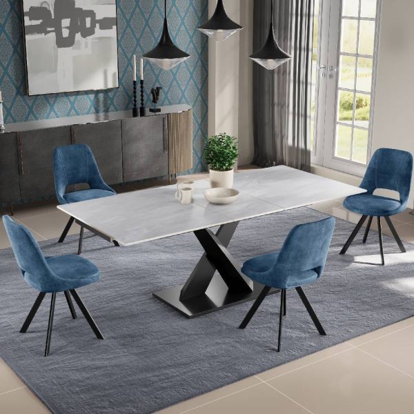 Renard Ceramic Argento Grey 140/180 Extending Dining Table Set