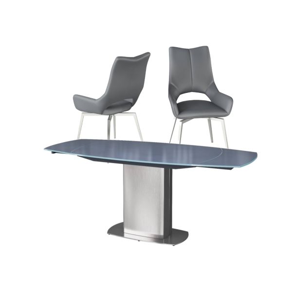 Olivia Grey Tempered Glass Top Swivel Extending Dining Table Grey - 130-190cm