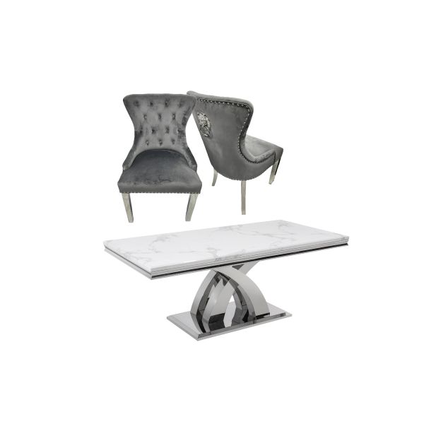 Ottavia dining table
Marble dining table
white marble dining table
Ottavia 1.8M White Marble Top Dining Table
with lion knocker back dining chairs
