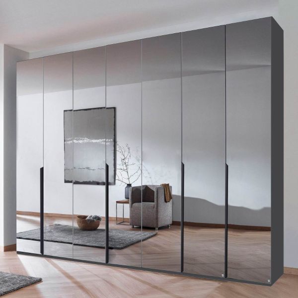 Rauch Epsilon Quadra Spin 7 Door Wardrobe Metallic Grey Long door handles Length 315cm Large ceiling high wardrobe