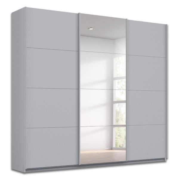Rauch Kulmbach Soft Grey Sliding Door Wardrobe with 3 Doors Middle Door In Mirror