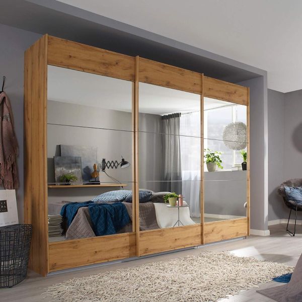Rauch malibu 3 door sliding wardrobe with silk grey and mirror front