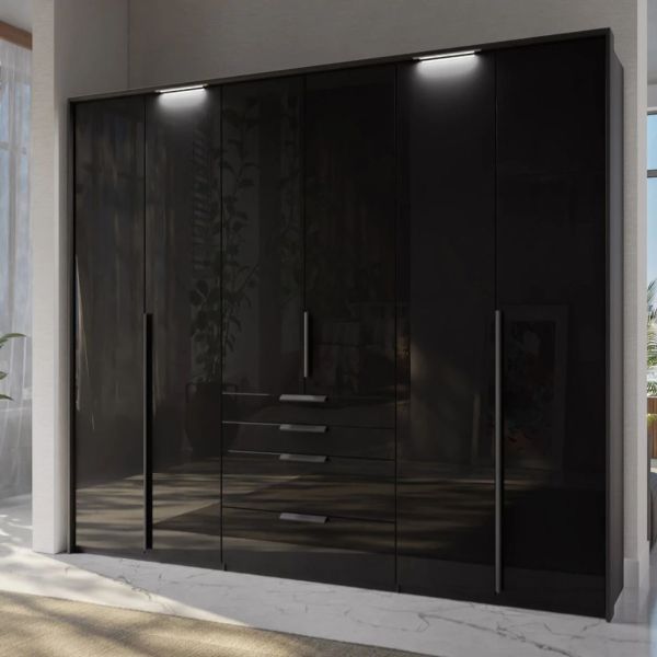 Rauch Purisma Graphite Glass 6 Door 301CM Combi Wardrobe 